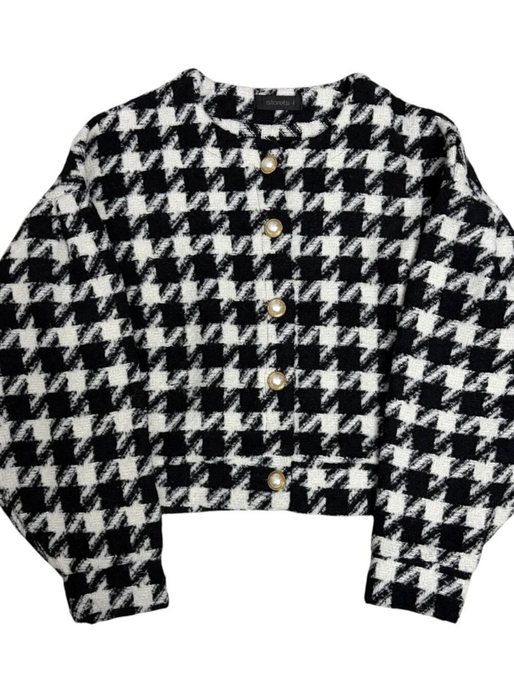 STORETS Houndstooth Cropped Sweater Baggy Sleeve Casual Knit Womens Medium